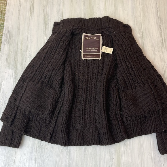 Ezra Fitch Vintage Heavy Hand Knit 100% Wool Mens Small Brown Sweater - Picture 13 of 13